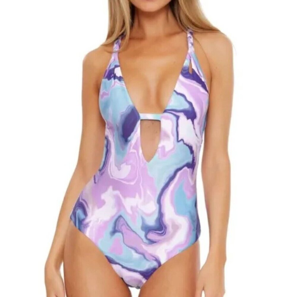 Becca Women Multicolor Tie Dye Agate Skylar Plunge 1 Pcs Swimsuit Size Small Z8